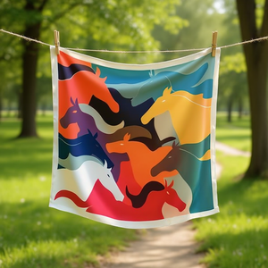 Foulard quadrato piccolo con cavallo al galoppo 70x70 cm, stampa alla moda per donna, uomo, accessorio unisex - Product Image 2