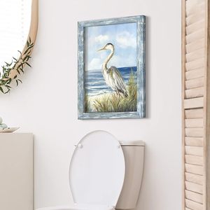 Art mural d'oiseau <span class=keywords><strong>de</strong></span> <span class=keywords><strong>mer</strong></span> côtier: image <span class=keywords><strong>de</strong></span> scène d'océan bleu encadrée héron sur la plage oeuvre <span class=keywords><strong>de</strong></span> <span class=keywords><strong>peinture</strong></span> en bois - Product Image 5