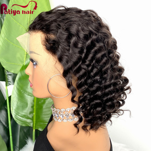 Parrucche Bob Corte con Frontale in Pizzo Trasparente per Donne di Colore, Ondulate Profonde, Densità 150%, Pre-Sfoltite, in <span class=keywords><strong>Capelli</strong></span> Umani Peruviani - Product Image 2