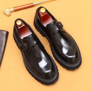 Zapatos de vestir de negocios de cuero genuino para hombre, diseño con hebilla, acabado brillante, estilo británico, suela gruesa, zapatos formales - Product Image 5