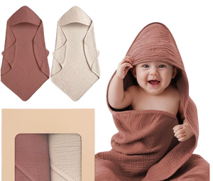 Serviette <span class=keywords><strong>de</strong></span> <span class=keywords><strong>Bain</strong></span> à Capuche en <span class=keywords><strong>Coton</strong></span> Mousseline Douce pour Bébé, Respirante, Gaze 6 Couches, <span class=keywords><strong>Cape</strong></span> Ultra Absorbante et Séchage Rapide pour Nouveau-né, Ensemble pour Garçons - Product Image 1