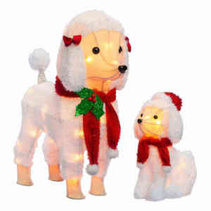 Decoración de jardín Luces de Navidad al aire libre Escultura iluminada de caniche para iluminación festiva de vacaciones - Product Image 2