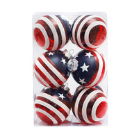Dekorasi Hari Kemerdekaan Amerika, Liontin Ornamen Natal Bendera Nasional Bola Dicat 8Cm/12 Buah