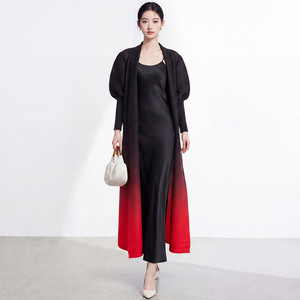 Robes mi-longues plissées et froncées vintage écologiques de haute qualité pour femmes, respirantes, à manches longues, décontractées, grandes tailles - Product Image 2