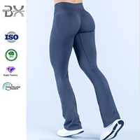 Leggings évasés sans couture pour femmes, coupe sportive mi-longue, tricotés, avec col en V croisé, taille côtelée et panneau invisible, séchage rapide pour le yoga et le fitness