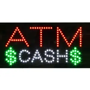 Promotion Business Neon Sign CE RoHS Adaptor Acrylic Open Led ATM CASH Sign For Bank