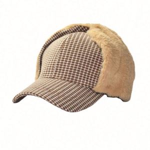 Gorro de Piel Sintética con Orejeras a Cuadros, Personalizado con Logotipo, Gorra de Béisbol Unisex de 6 Paneles, Bordado 3D, Cálido para Invierno - Product Image 4