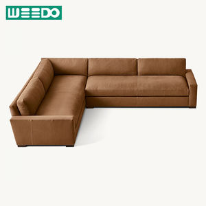 Ensemble de canapé-lit modulaire d'angle Chesterfield moderne, cadre <span class=keywords><strong>en</strong></span> bois massif, revêtement <span class=keywords><strong>en</strong></span> <span class=keywords><strong>cuir</strong></span> véritable, coussin de dossier carré <span class=keywords><strong>en</strong></span> éponge, <span class=keywords><strong>salon</strong></span> - Product Image 3