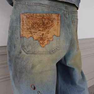 <span class=keywords><strong>Pantalones</strong></span> vaqueros viejos teñidos de barro sucio de moda popular con diseño roto <span class=keywords><strong>pantalones</strong></span> de pierna ancha sueltos de estilo callejero de primavera para hombres al por mayor - Product Image 5