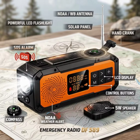 Radio AM/FM de Supervivencia para Exteriores con Manivela y Energía Solar, Altavoz BT, Brújula, Alarma SOS, Linterna y Banco de Energía para Camping
