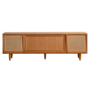 Zeyang Nordic Solid Wood TV Cabinet With Rattan Weave <b>Storage</b> Living Room Floor Stand Modern Minimalist Design - Product Image 5