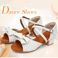 Zapatos de Baile Latino para Niñas, Blancos, de PU, con Lazo, Tiras Cruzadas, Punta Abierta, Tacón Bajo, para Salón de Baile, Salsa, Tango, con Suela de Gamuza