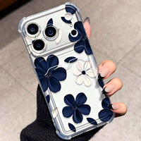 Étuis de téléphone BAILI populaires à motif floral avec porte-cartes pour iPhone 17 Pro Max 16, coque arrière transparente anti-chute à quatre coins avec motif floral