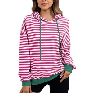 Sweat-shirts rayés pour femmes, pull à capuche oversize avec cordon de serrage, pull ample décontracté en polaire pour l'hiver et l'automne - Product Image 2