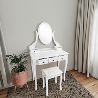 Coiffeuse Moderne Classique Blanche de Luxe, Meuble de Chambre Antique avec Miroir sur Pied et Rangement Métallique, Table de Maquillage pour la Maison