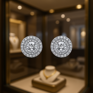 Boucles d'oreilles en or blanc avec diamants ronds taille brillant, couleur G, diamants naturels, style classique, bijoux de mariage pour femmes, certifiées GIA - Product Image 2