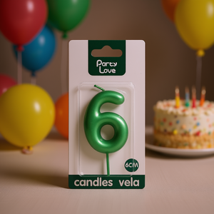 Vela de Cumpleaños Número 6 Verde Party Love de 6 cm, Velas que No Dejan Goteo - Product Image 2
