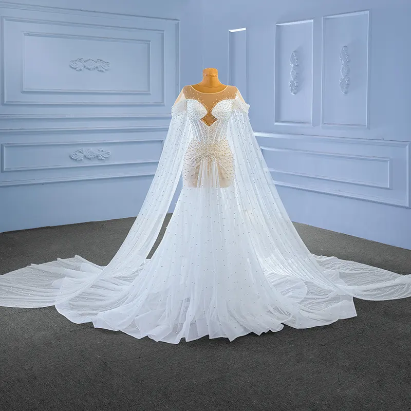 Newest Romantic Wedding Dress Mermaid Bridal Dress with Long Tulle Tail