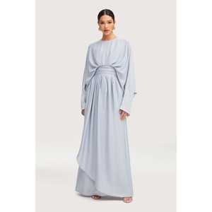 Maleeka blu pastello drappo Maxi abito lavorato all'uncinetto con stampa a trapezio <span class=keywords><strong>impero</strong></span> per feste serali matrimoni XL realizzati in poliestere - Product Image 1