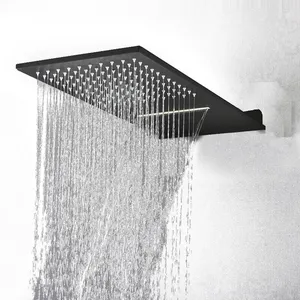 Black 16" Ultrathin Stainless Steel 304 Stainless Steel Waterfall & Rainfall SS Shower Head Square german massage shower head