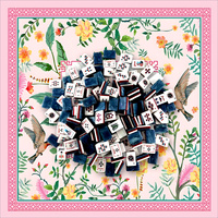 Tuiles de Mahjong Américaines du Quatrième de Juillet, en Acrylique Triple Couche avec Tapis de Mahjong Imprimé d'Oiseaux Tropicaux Roses, 166 Pièces