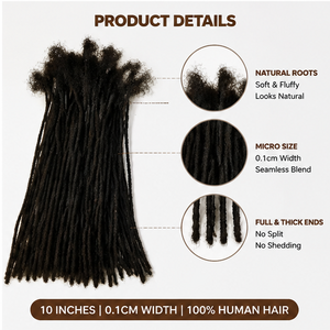 Estensioni Micro Locs 100% <span class=keywords><strong>Capelli</strong></span> Vergini Brasiliani Super Double Drawn 1B, Dreadlocks Fatti a Mano, Larghezza 0,1 cm, Micro-Link - Product Image 3