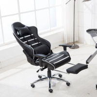 Silla de Juego Ergonómica Profesional de Cuero Negro con Altura Ajustable, Reclinable 180 Grados y Reposapiés, OEM ODM Personalizable
