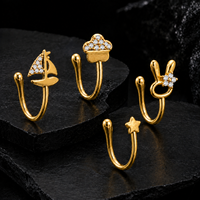Bague de nez factice en cuivre plaqué or CRYSPURE, sans perçage, en forme de U, avec zircon, lune, étoile, tulipe, cœur, bijou corporel à clipser, vente en gros