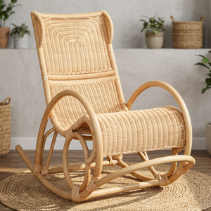 Rocking <b>Chair</b> Wooden Relaxing Seat Garden <b>Chair</b> Hotel <b>Chair</b> Made of Rattan Cane Minimalist Design Apartment Villa Use Indonesia - Product Image 3