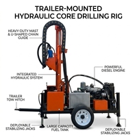Foreuse de puits d'eau DTH sur remorque/chariot, profondeur max. 300m, alimentée au diesel, portable, diamètre de forage 90-220mm, pompe à engrenages
