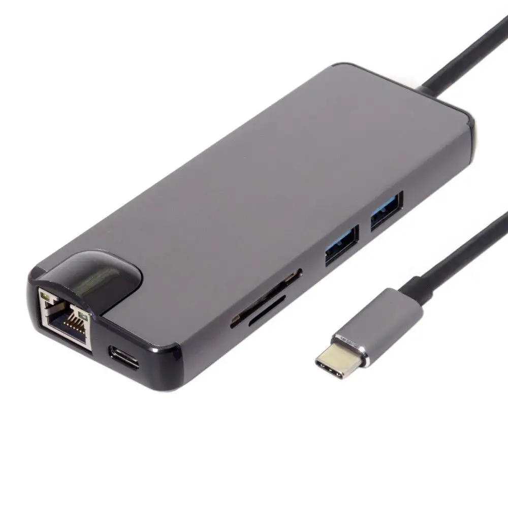 प्रकार सी 1 में 8 डॉकिंग स्टेशन के साथ HDM1/वीजीए/लैन USB-C Multiport USB केन्द्रों में एडाप्टर