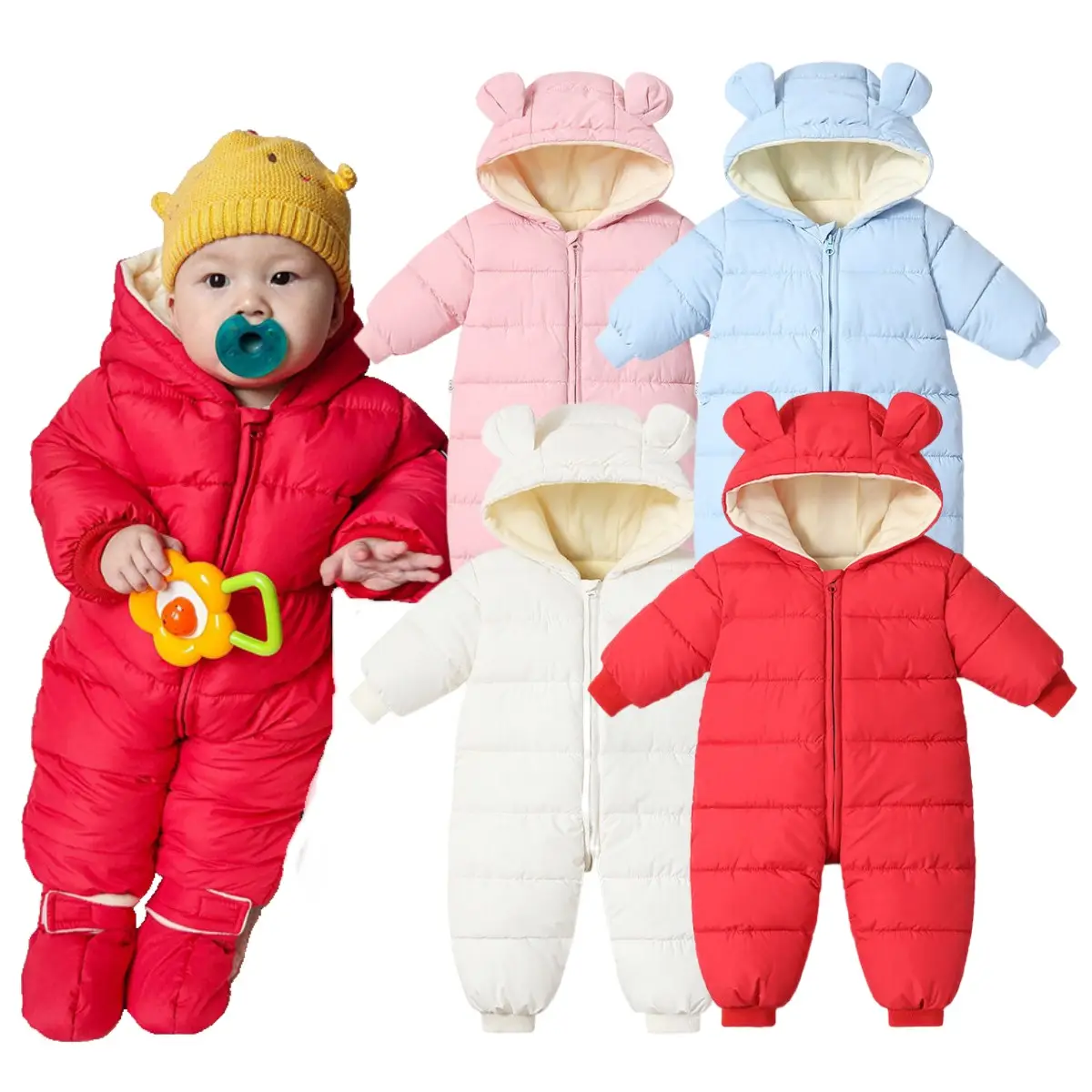 義烏義源衣服用ダブルジッパージャンプスーツ男の子厚手の服新生児ジャンプスーツ赤ちゃんかわいいロングロンパース赤ちゃん冬