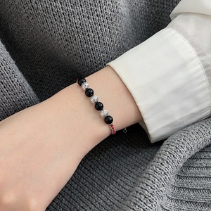 Yinruitai 925 Sterling Silver Black Agate Bead <b>Bracelet</b> With Red <b>Rope</b> Charm For Women Everyday Wear Light Luxury Jewelry - Product Image 1