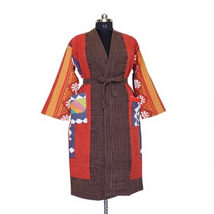 Handmade <b>Quilted</b> Cotton Kantha <b>Jacket</b> Japanese Kimono Style Winter Wrap Coat Floral <b>Pattern</b> Long Length Patchwork Design Hand - Product Image 1