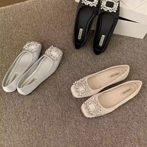 2026 Spring Fall New Arrival Versatile Commuter <b>Loafers</b> with Rhinestone <b>Square</b> Buckle Low Cut Flat Slip On French Style Shoes - Product Image 2