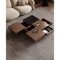 Table basse en noyer noir d'Amérique du Nord, design carré moderne et minimaliste, avec rangement, en bois massif, compacte, pour salon