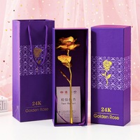 Feuille de Rose dorée violette 24k, pièces, plante artificielle, avec boîte-cadeau, pour noël, mariage de remerciement
