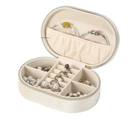 Boîte à bijoux de voyage en velours ovale avec fermeture éclair, logo personnalisé, portable, multi-compartiments, organiseur de rangement pour bijoux