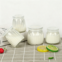 Pot en verre vide à rayures verticales pour pudding, qualité alimentaire, 100ml, 150ml, 200ml, réutilisable, pour yaourt et desserts, avec couvercle en plastique