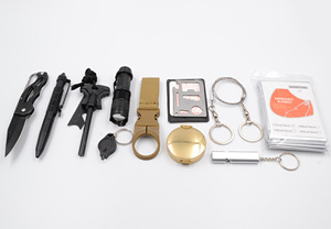 Kit de Supervivencia 13 en 1, Herramienta de Emergencia SOS para Exteriores, Brújula, Pedernal, Metal Negro, para Supervivencia, Viajes, Senderismo, Camping - Product Image 3