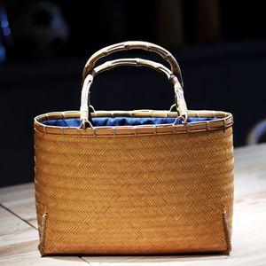 July 7th Bamboo Woven <b>Handbag</b> Natural Color <b>Medium</b> Size Chinese Style Storage Basket For Daily Use - Product Image 3