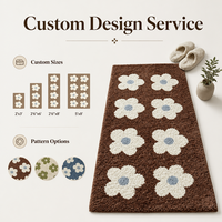 Tapis tufté vintage bleu caramel à motifs floraux pour chambre à coucher, tapis antidérapant floqué, résistant à la saleté et facile à nettoyer