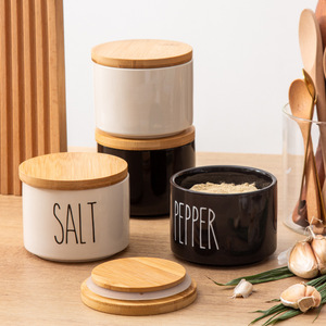 <span class=keywords><strong>Arredamento</strong></span> moderno cucina 270ml capacità di <span class=keywords><strong>sale</strong></span> in ceramica e pepe ciotole con coperchio di bambù - Product Image 3