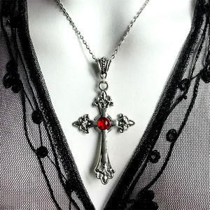 Grand Collier Croix Chrétienne <span class=keywords><strong>Baroque</strong></span> Crucifix Unisexe Couleur Argent Cristaux Gothique Bijoux de Pâques pour le Ramadan - Product Image 4