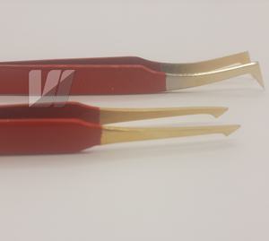แหนบต่อขนตาสแตนเลสสีแดงด้ามจับเพชรสีทองพร้อมโลโก้ออกแบบได้ตามต้องการ - Product Image 2