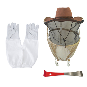 Juego de herramientas de apicultura para apicultores, incluye guantes de piel de cabra de nueva condición, raspador de colmena de acero inoxidable, sombrero de abeja para granjas de abejas - Product Image 2