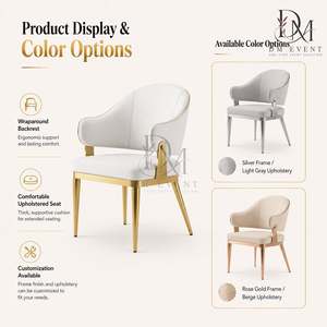 Modern Curved Upholstered Arm Back Gold Stainless Steel Wedding <b>Dining</b> <b>Chair</b> with White <b>Cushion</b> for Hotel Banquets Wholesale - Product Image 3