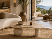 Table basse de luxe sur mesure en pierre naturelle YUSHI, table d'entrée à pieds géométriques uniques pour la décoration de villas et d'hôtels de style méditerranéen