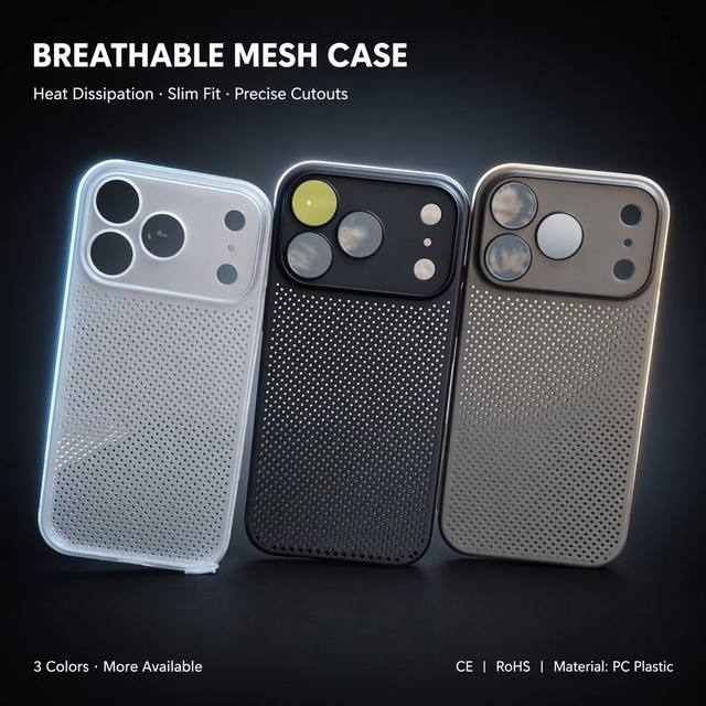 Mesh Cooling Phone Case for 14 15 16 17 Pro Max Ventilated Design Heat Dissipation Ultra Thin Lightweight Gaming Shockproof