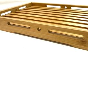 Plateau de service rectangulaire en bambou 41x30x5cm, plateau de présentation en bois massif pour boulangerie, desserts, usage hôtelier - Product Image 3